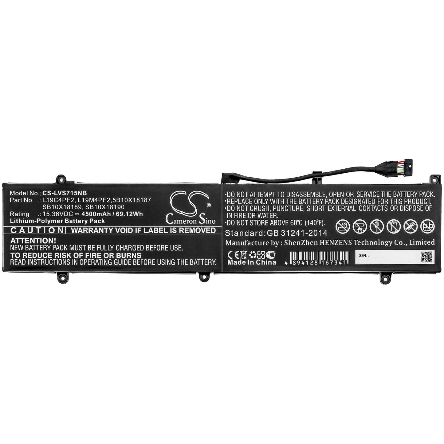 15.36V, 4500mAh, Li-Polymer Battery fits Lenovo, Yoga Slim 7 15, Yoga Slim 7-15imh05, 69.12Wh