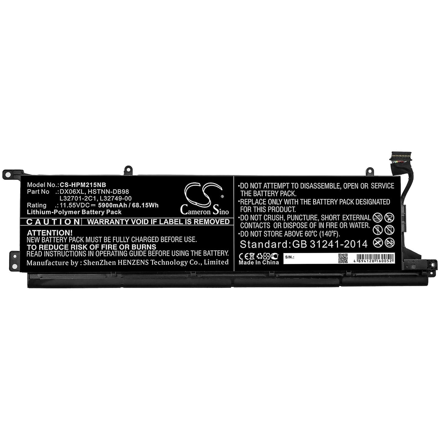 11.55V, 5900mAh, Li-Polymer Battery fits Hp, Omen X 2s 15-dg0003nc, Omen X 2s 15-dg0075cl, 68.145Wh