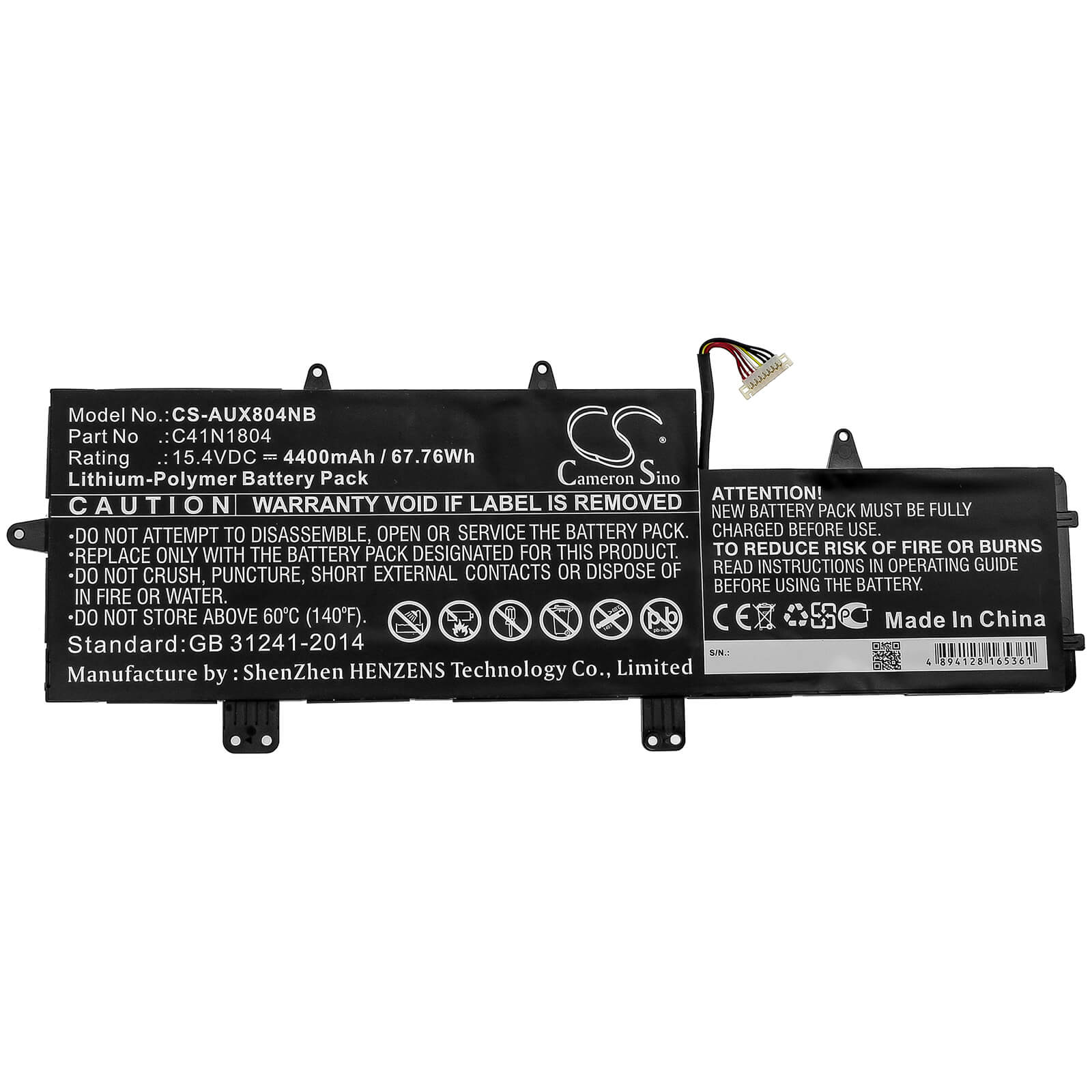 15.4V, 4400mAh, Li-Polymer Battery fits Asus, Ux450fd-1a, Ux450fd-be014t, 67.76Wh