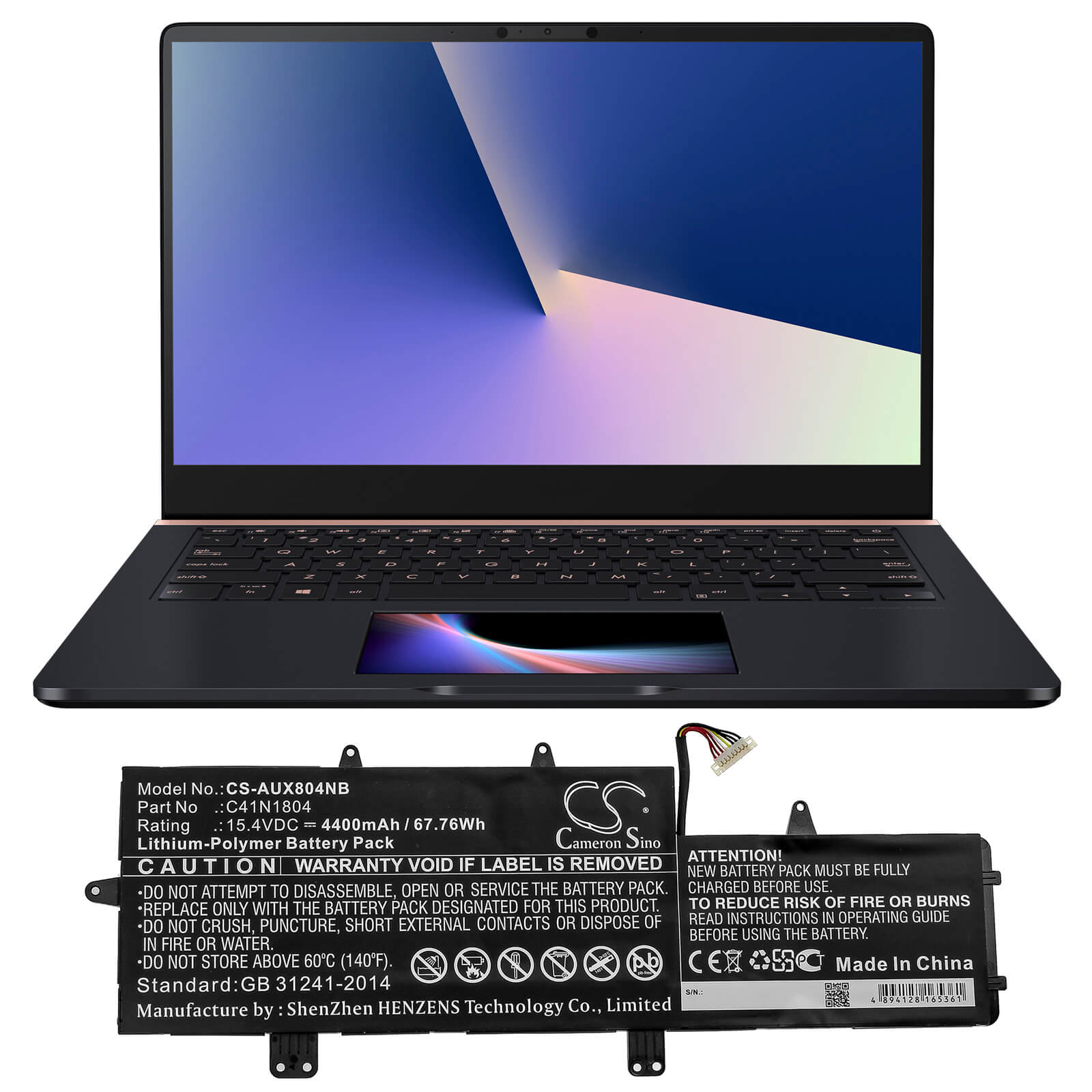 15.4V, 4400mAh, Li-Polymer Battery fits Asus, Ux450fd-1a, Ux450fd-be014t, 67.76Wh