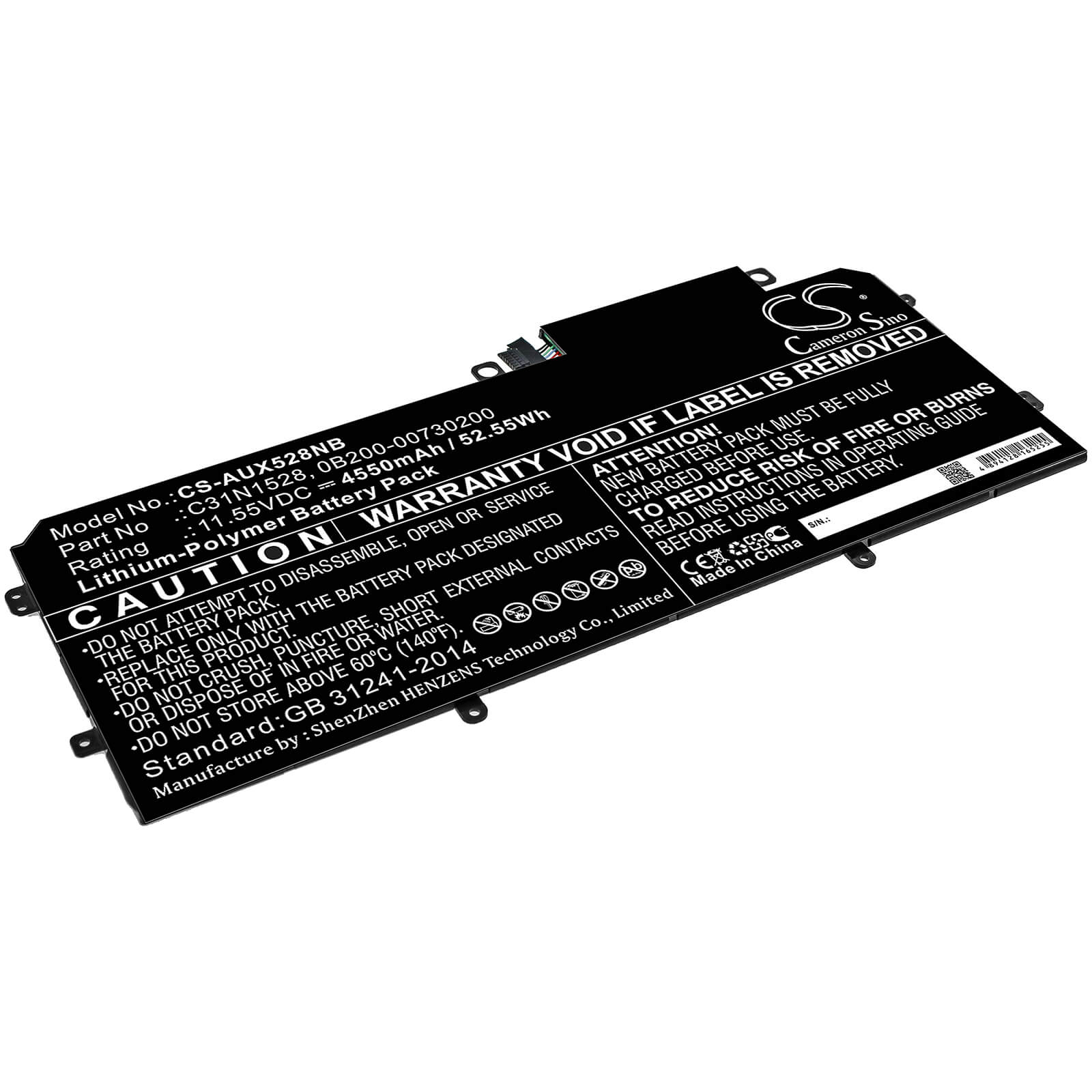 11.55V, 4550mAh, Li-Polymer Battery fits Asus, Q324ca, Ux360ca, 52.5525Wh