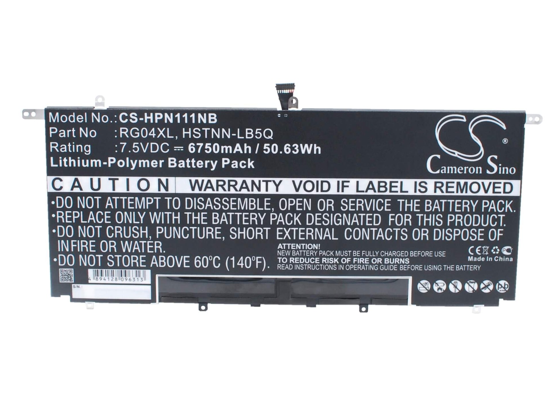 7.5V, 6750mAh, Li-Polymer Battery fits Hp, Spectre 13 Pro Ultrabook, Spectre 13-3000, 50.625Wh