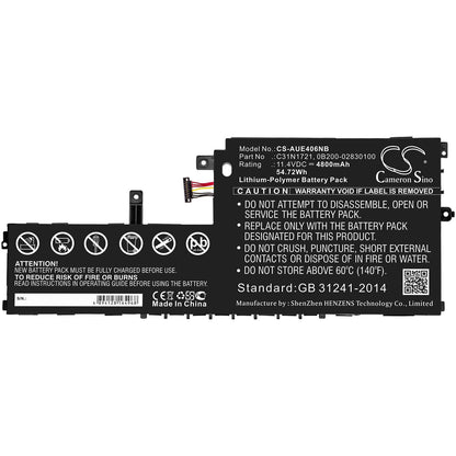 11.4V, 4800mAh, Li-Polymer Battery fits Asus, E406ma, E406ma-0073gn5000, 54.72Wh