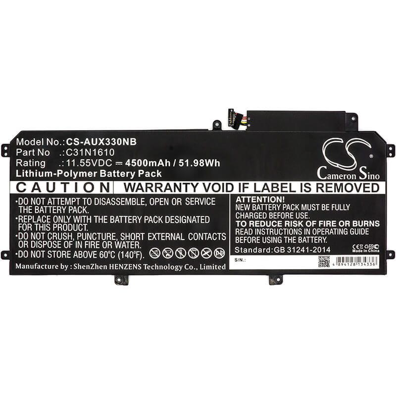 11.55V, 4500mAh, Li-Polymer Battery fits Asus, Ux330, Ux330c, 51.975Wh