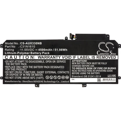 11.55V, 4500mAh, Li-Polymer Battery fits Asus, Ux330, Ux330c, 51.975Wh