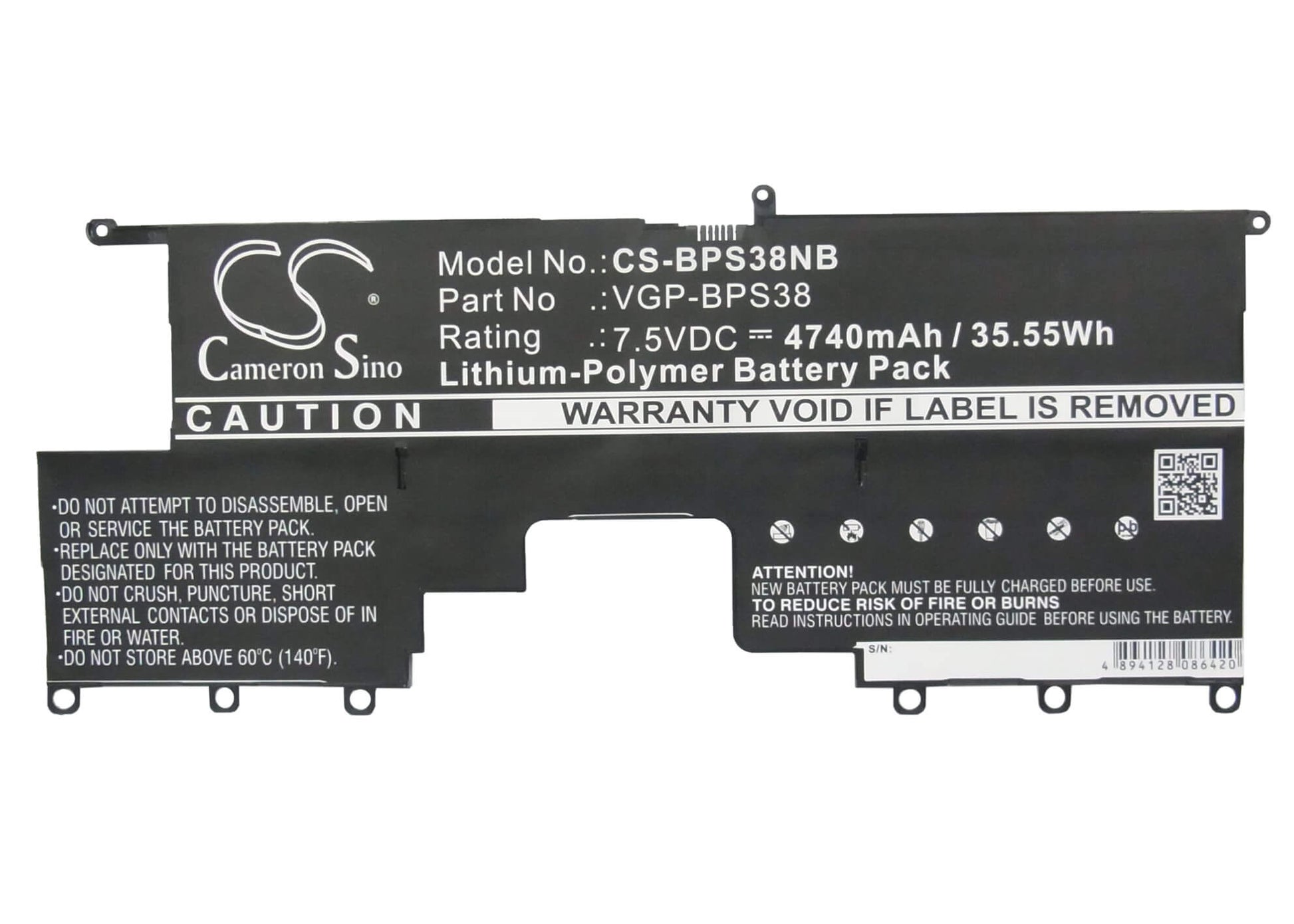 7.5V, 4740mAh, Li-Polymer Battery fits Sony, P11226scbi, P132200c, 35.55Wh