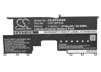 7.5V, 4740mAh, Li-Polymer Battery fits Sony, P11226scbi, P132200c, 35.55Wh