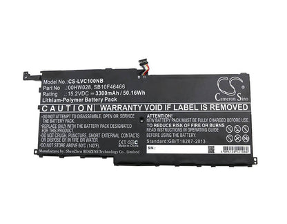 15.2V, 3300mAh, Li-Polymer Battery fits Lenovo, 20fb002vge, 20fb003rge, 50.16Wh