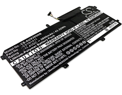 11.4V, 3800mAh, Li-Polymer Battery fits Asus, U305ca6y30, U305f 13.3 Inch, 43.32Wh