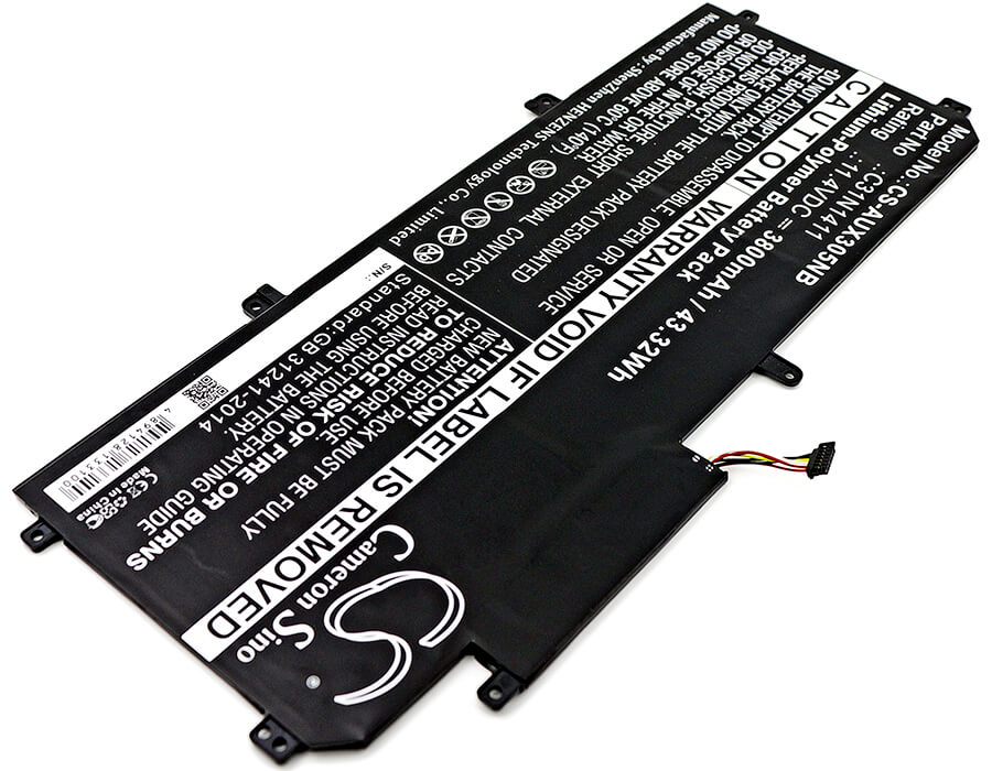 11.4V, 3800mAh, Li-Polymer Battery fits Asus, U305ca6y30, U305f 13.3 Inch, 43.32Wh