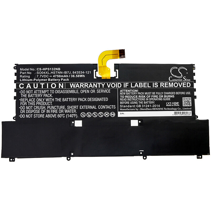 CS-HPS132NB, Notebook, Laptop 7.7V, 4750mAh, Li-Polymer Battery fits Hp, F1d61eaabd, Spectre 13(2016), 36.575Wh