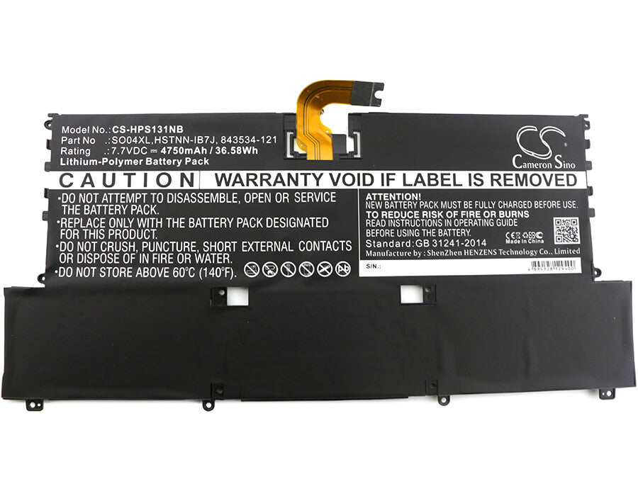 CS-HPS131NB, Notebook, Laptop 7.7V, 4750mAh, Li-Polymer Battery fits Hp, F1d61eaabd, Spectre 13(2016), 36.575Wh