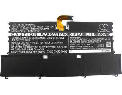 CS-HPS131NB, Notebook, Laptop 7.7V, 4750mAh, Li-Polymer Battery fits Hp, F1d61eaabd, Spectre 13(2016), 36.575Wh