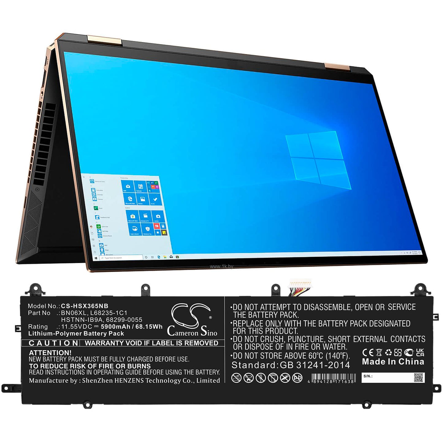11.55V, 5900mAh, Li-Polymer Battery fits Hp, Spectre X360 15-eb0005ur, Spectre X360 15-eb0025tx, 68.145Wh