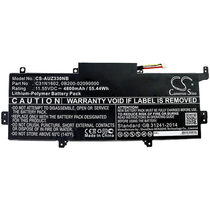 11.55V, 4800mAh, Li-Polymer Battery fits Asus, Ux330ua, Ux330ua-1a, 55.44Wh