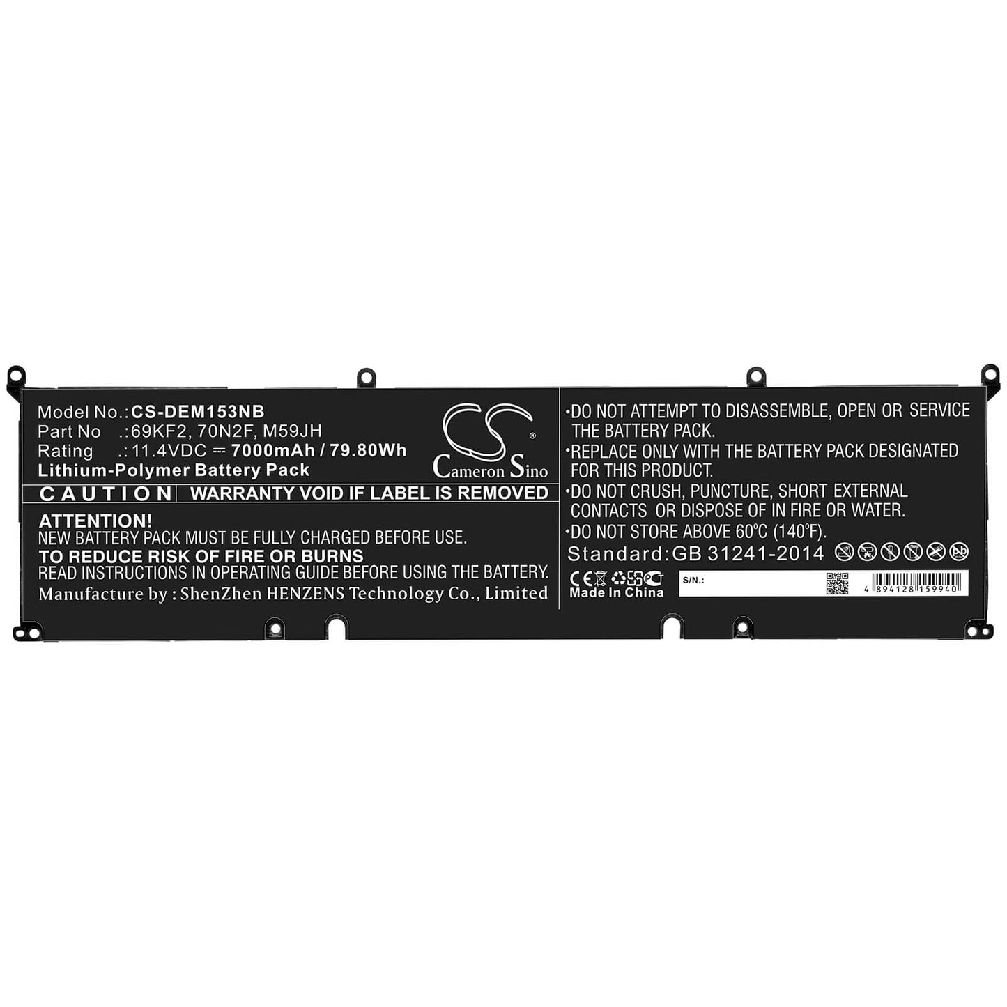 11.4V, 7000mAh, Li-Polymer Battery fits Dell, Alienware M15 2020 Alw15m-5758, Alienware M15 R3, 79.8Wh