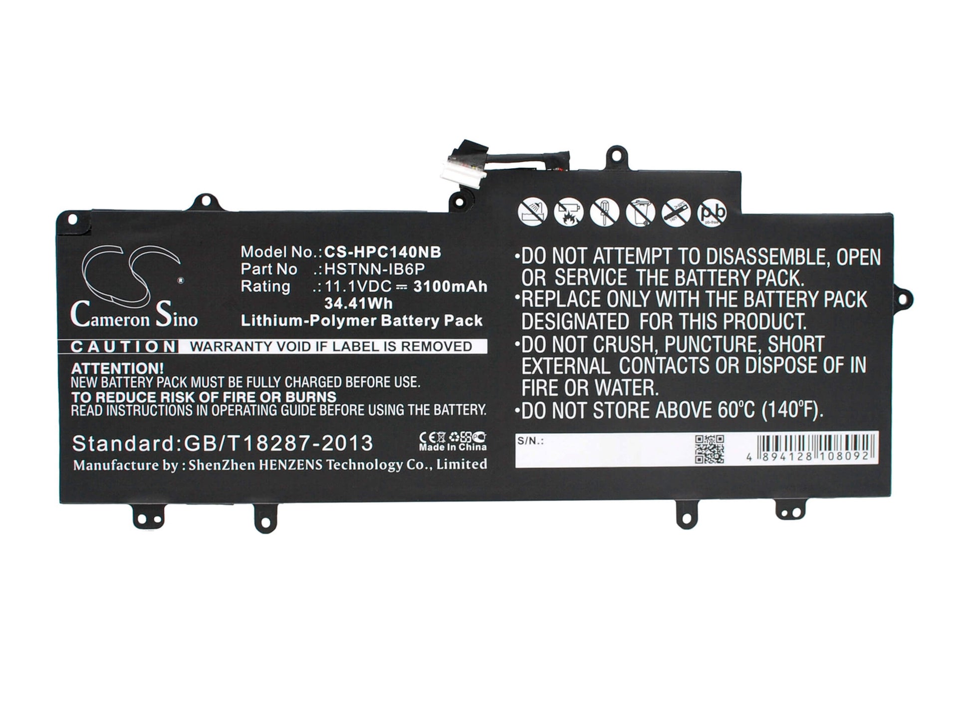 11.1V, 3100mAh, Li-Polymer Battery fits Hp, Chromebook 14 14-x010nr Series, Chromebook 14 Cd570m 14.0 16gb, 34.41Wh