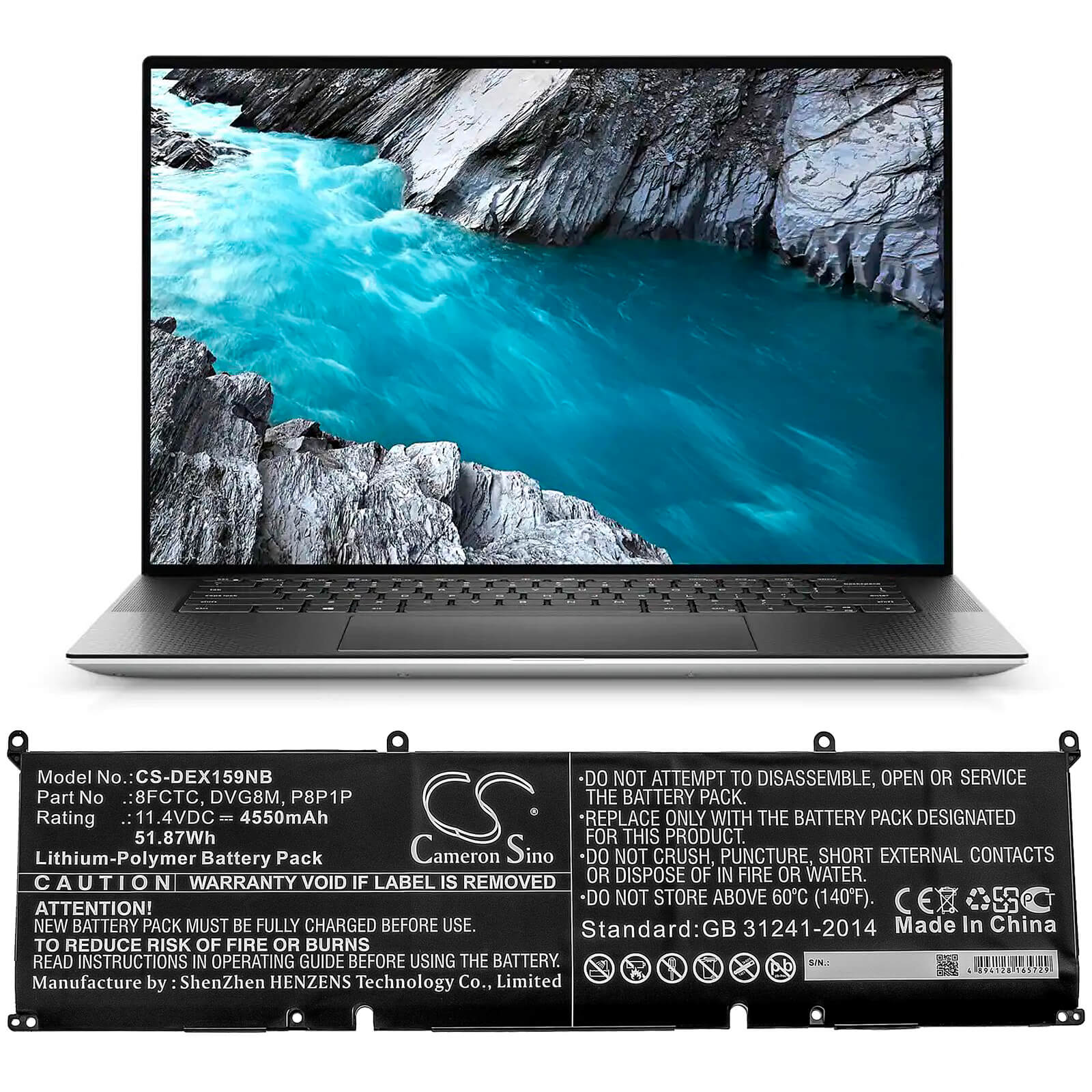 11.4V, 4550mAh, Li-Polymer Battery fits Dell, Xps 15 9500, Xps 15-9500-r1505s, 51.87Wh