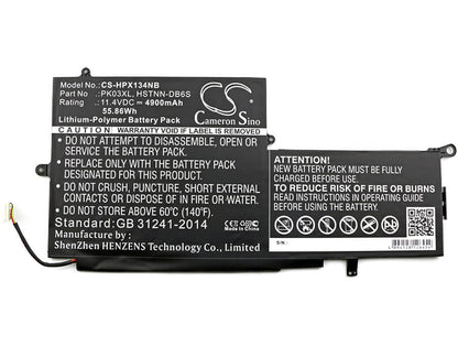 11.4V, 4900mAh, Li-Polymer Battery fits Hp, Envy X360 13-y034cl, Envy X360 13-y044cl, 55.86Wh