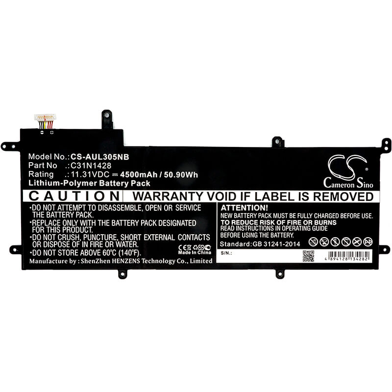 11.31V, 4500mAh, Li-Polymer Battery fits Asus, Ux305l, Ux305la, 50.895Wh