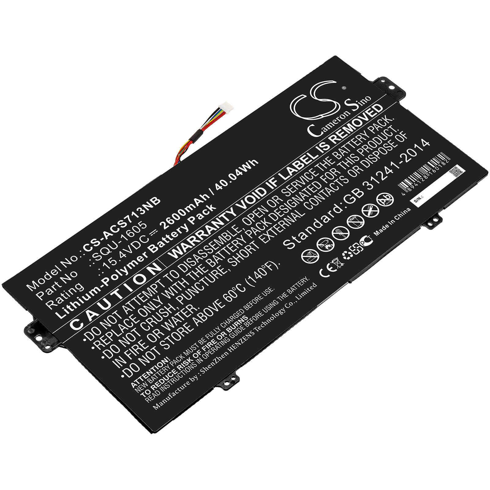 15.4V, 2600mAh, Li-Polymer Battery fits Acer, Sf713-51, Sf713-51-m0ak, 40.04Wh