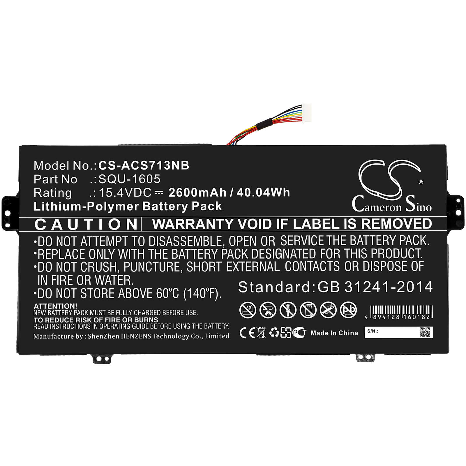 15.4V, 2600mAh, Li-Polymer Battery fits Acer, Sf713-51, Sf713-51-m0ak, 40.04Wh