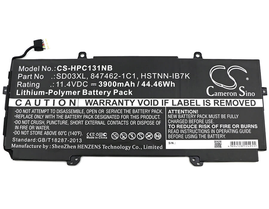 11.4V, 3900mAh, Li-Polymer Battery fits Hp, Chromebook 13 G1, Chromebook 13 G1 Core M5, 44.46Wh