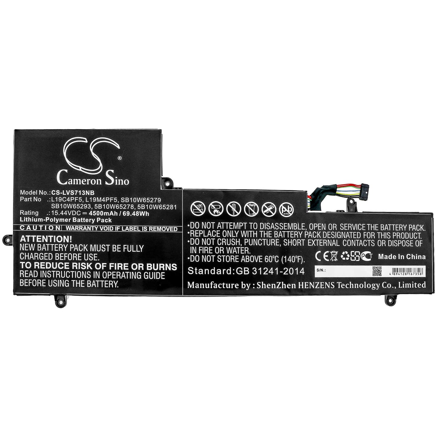 15.44V, 4500mAh, Li-Polymer Battery fits Lenovo, Yoga Slim 7-15iil, 69.48Wh