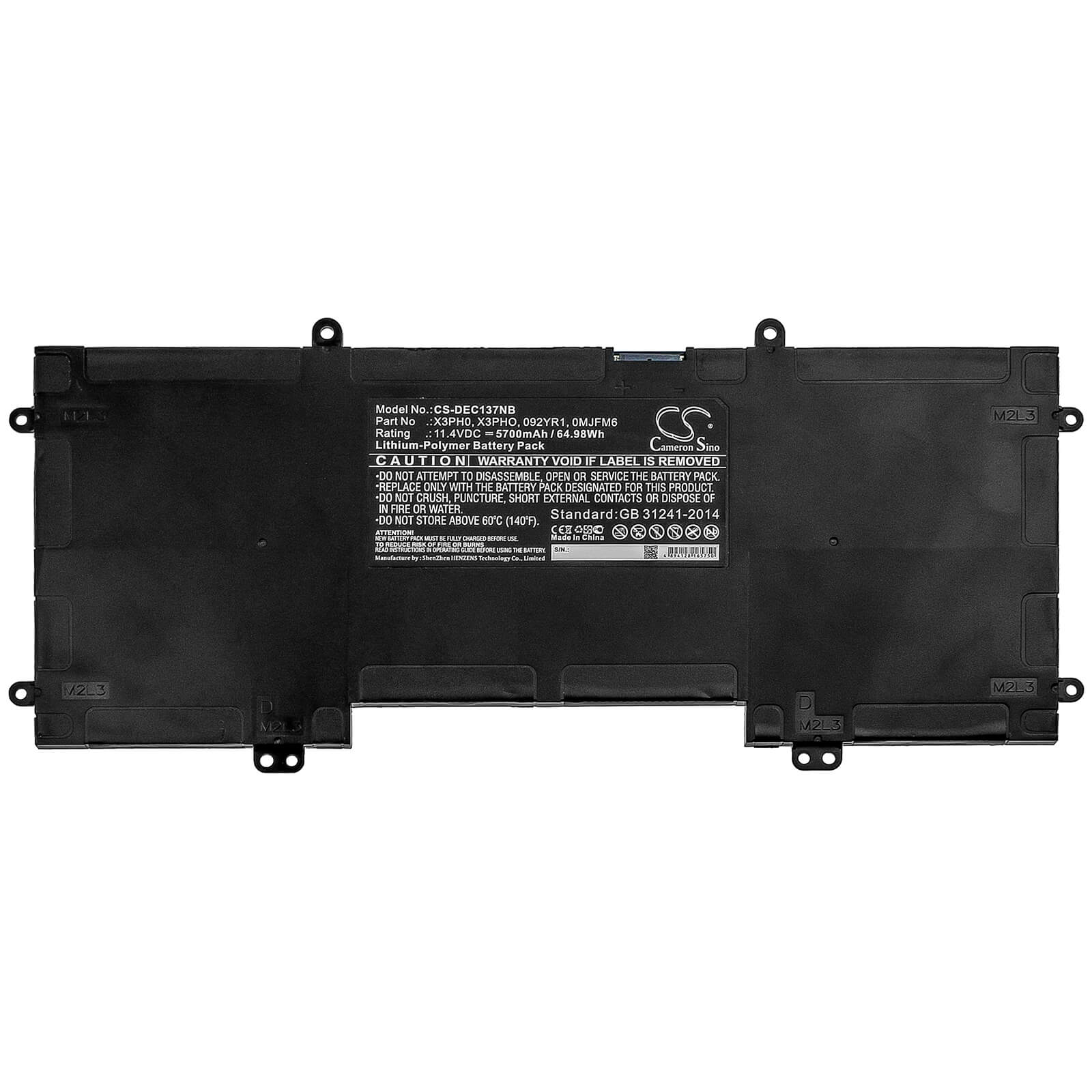 11.4V, 5700mAh, Li-Polymer Battery fits Dell, Chromebook 13 7310, 64.98Wh