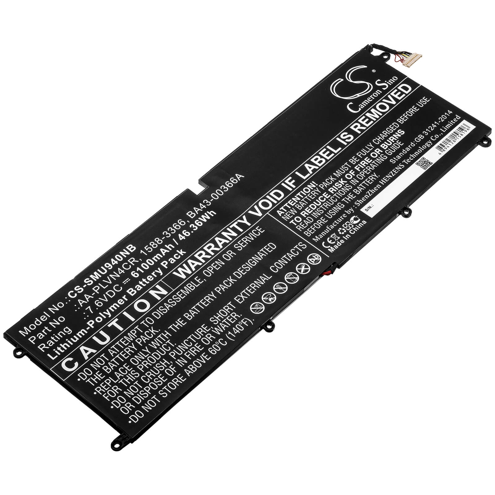 7.6V, 6100mAh, Li-Polymer Battery fits Samsung, Ultrabook 940x3g, 46.36Wh