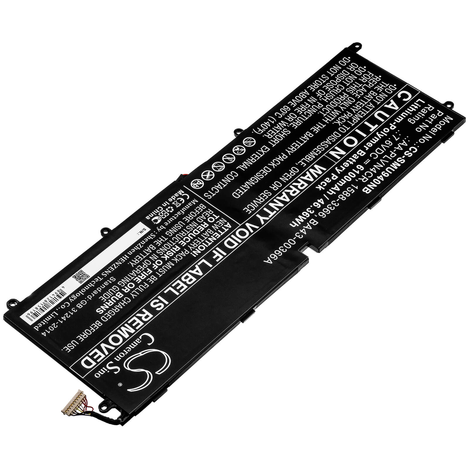 7.6V, 6100mAh, Li-Polymer Battery fits Samsung, Ultrabook 940x3g, 46.36Wh