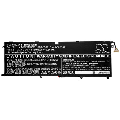7.6V, 6100mAh, Li-Polymer Battery fits Samsung, Ultrabook 940x3g, 46.36Wh