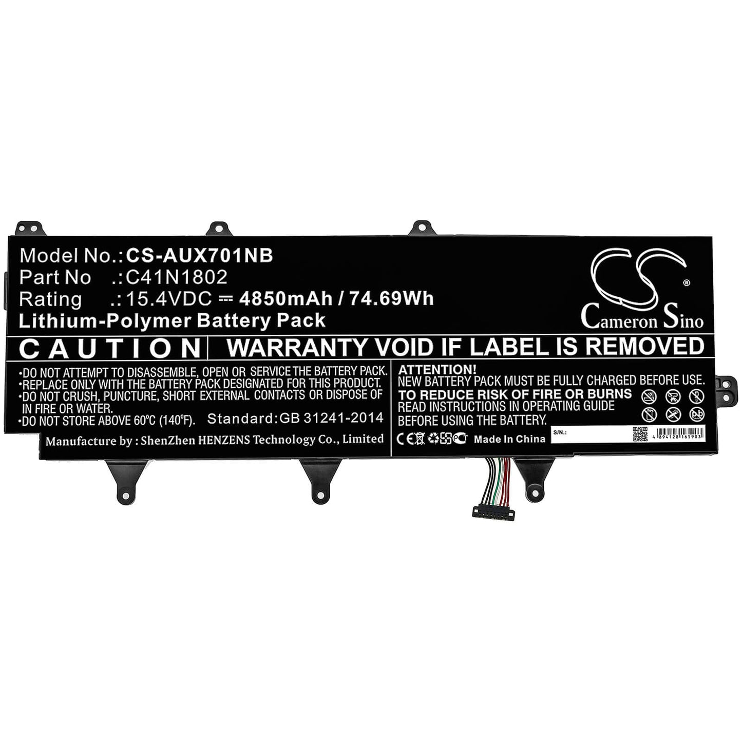 15.4V, 4850mAh, Li-Polymer Battery fits Asus, Gx701g, Gx701gv-ev016t, 74.69Wh