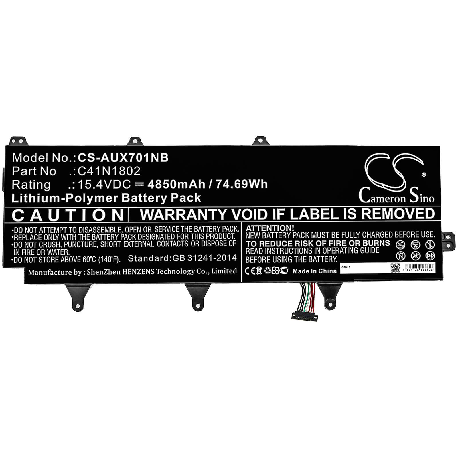 15.4V, 4850mAh, Li-Polymer Battery fits Asus, Gx701g, Gx701gv-ev016t, 74.69Wh