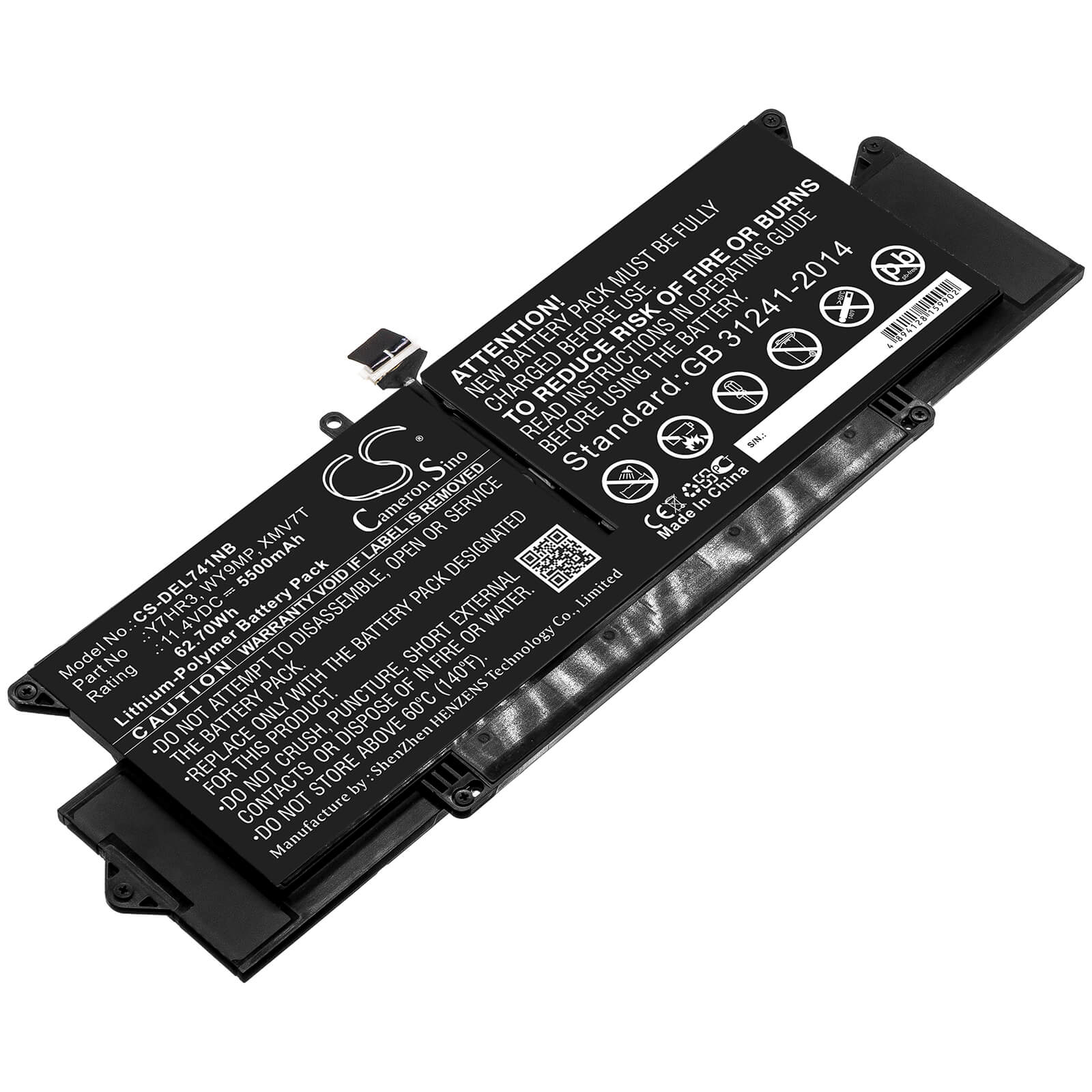 11.4V, 5500mAh, Li-Polymer Battery fits Dell, Latitude 7410, 62.7Wh