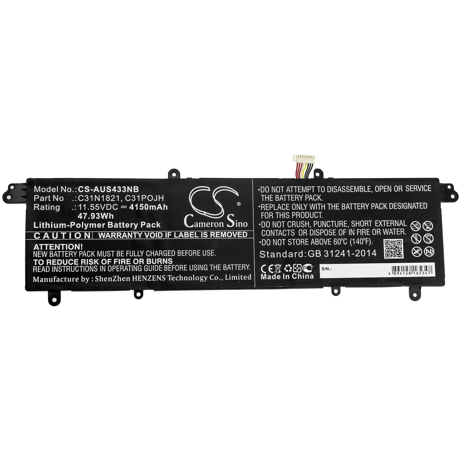 11.55V, 4150mAh, Li-Polymer Battery fits Asus, Ux3000xn, Ux392fa, 47.9325Wh