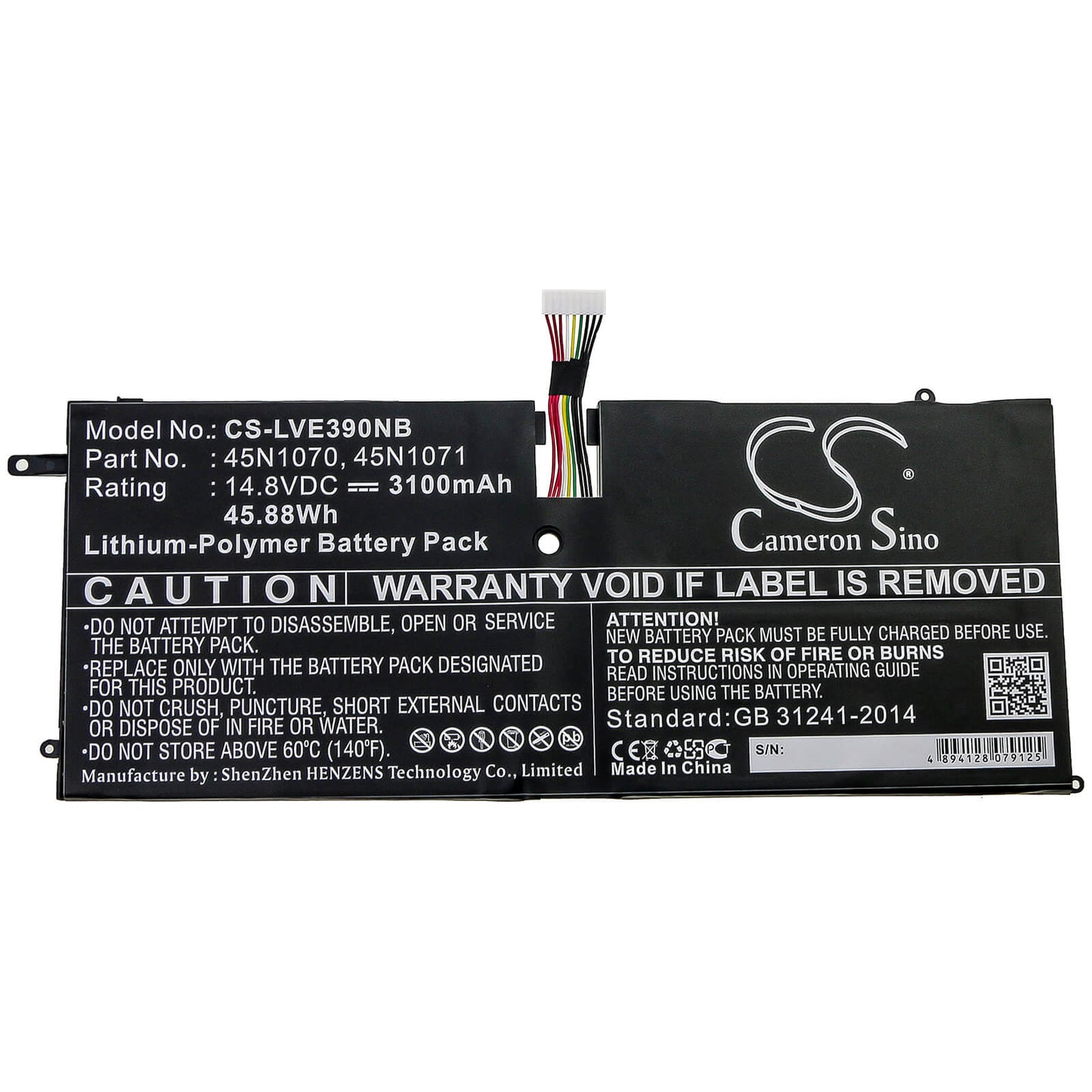 14.8V, 3100mAh, Li-Polymer Battery fits Lenovo, Thinkpad X1 Carbon, Thinkpad X1 Carbon 3444, 45.88Wh