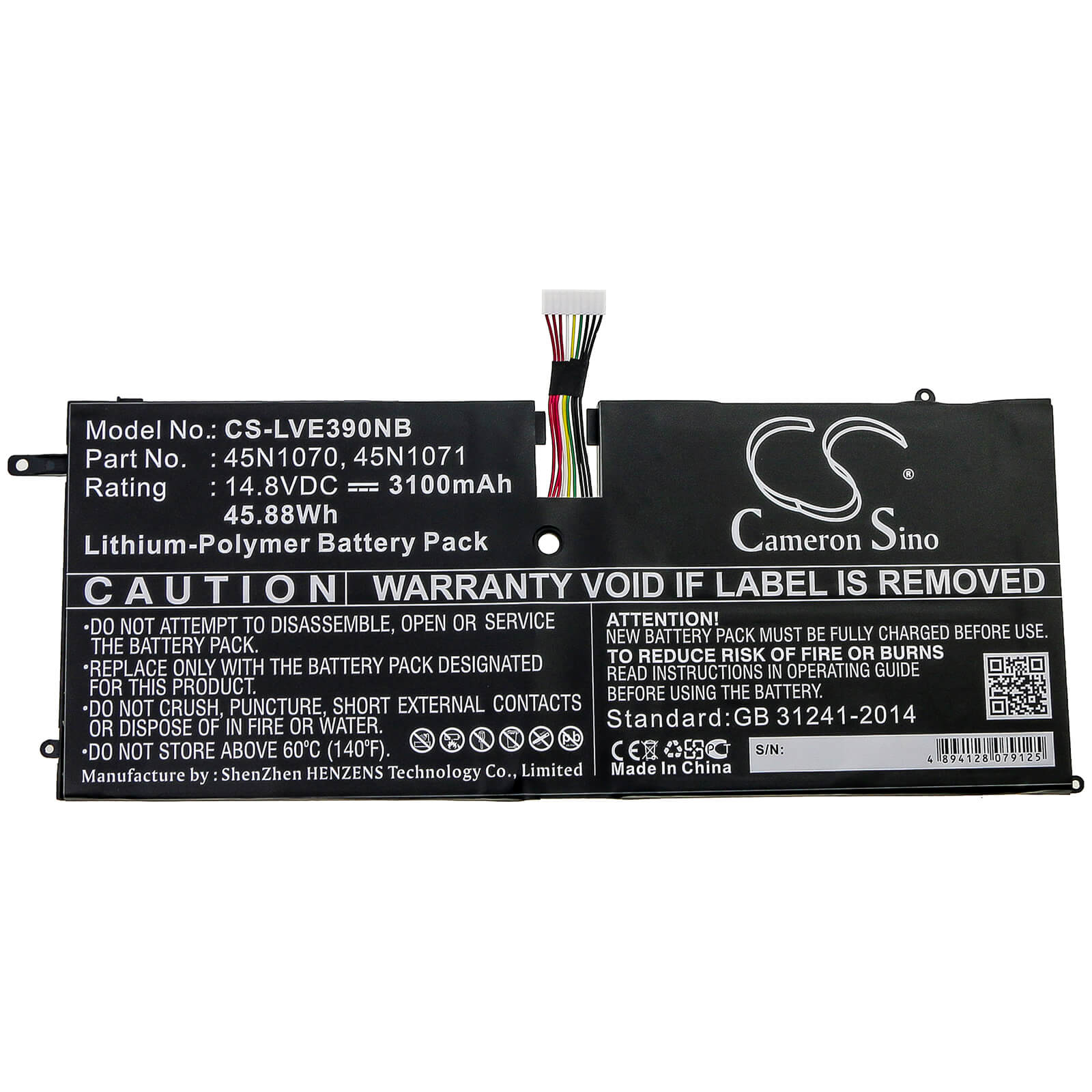14.8V, 3100mAh, Li-Polymer Battery fits Lenovo, Thinkpad X1 Carbon, Thinkpad X1 Carbon 3444, 45.88Wh