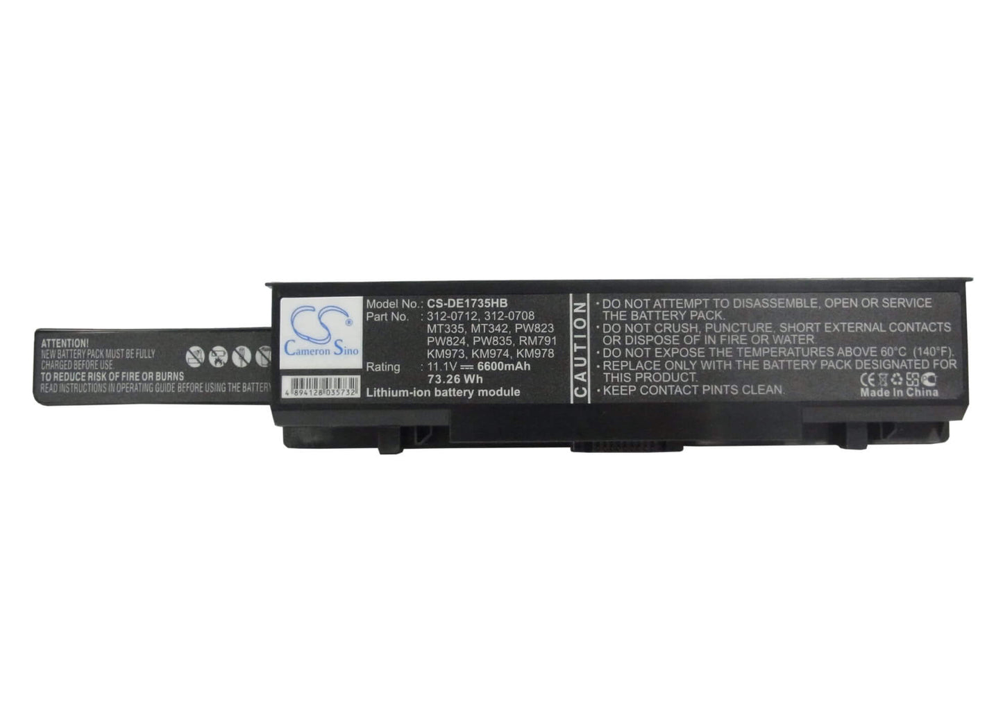 11.1V, 6600mAh, Li-ion Battery fits Dell, Studio 1735, Studio 1736, 73.26Wh