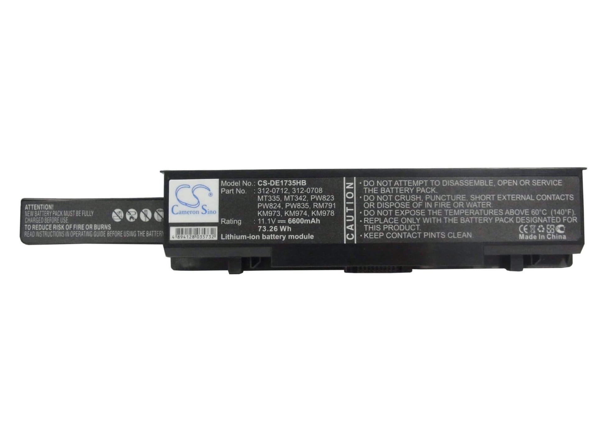 11.1V, 6600mAh, Li-ion Battery fits Dell, Studio 1735, Studio 1736, 73.26Wh