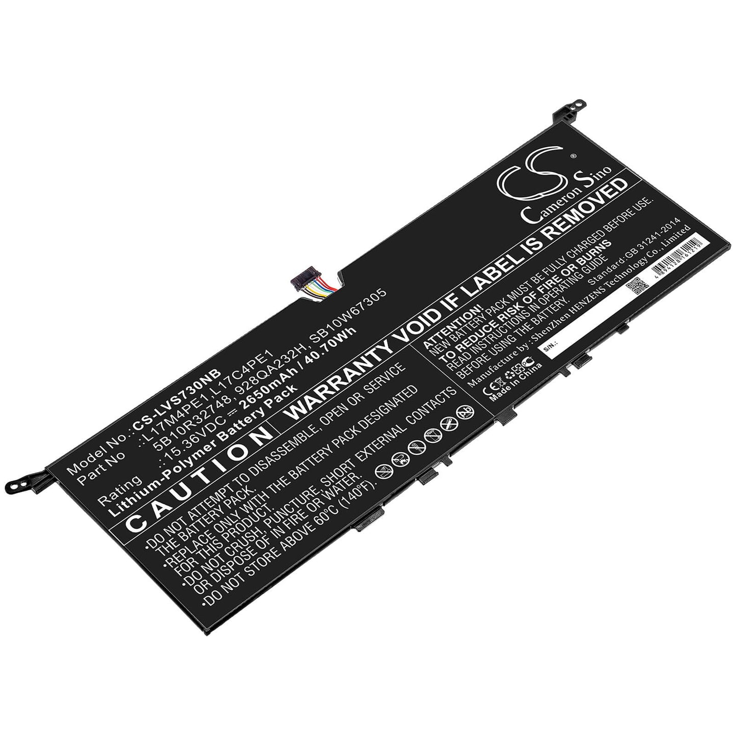15.36V, 2650mAh, Li-Polymer Battery fits Lenovo, Ideapad 730s 13, Ideapad 730s-13iwl, 40.704Wh