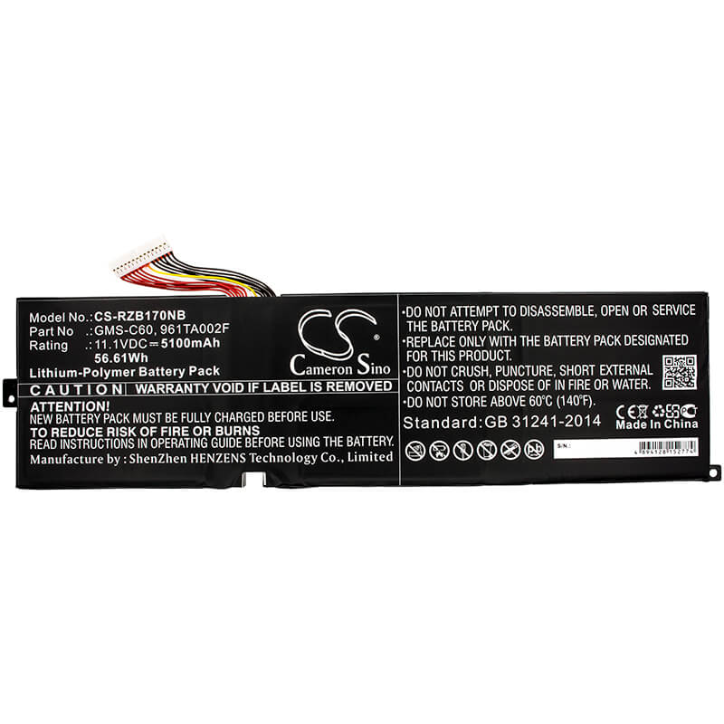11.1V, 5100mAh, Li-Polymer Battery fits Razer, Blade 17.3 Rz09-0071, Blade Pro 17 2012, 56.61Wh