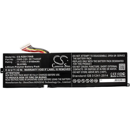 11.1V, 5100mAh, Li-Polymer Battery fits Razer, Blade 17.3 Rz09-0071, Blade Pro 17 2012, 56.61Wh