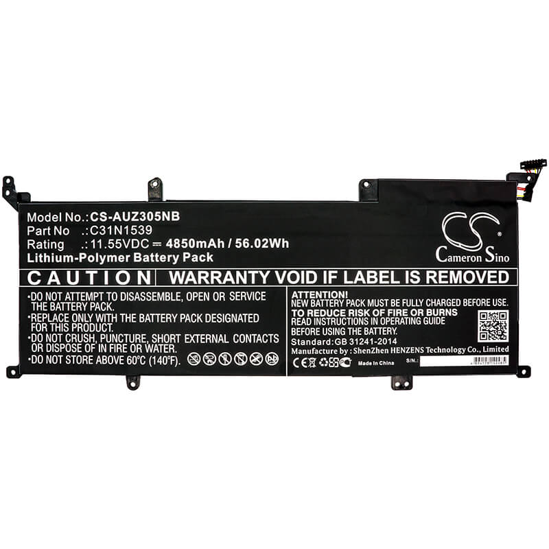 11.55V, 4850mAh, Li-Polymer Battery fits Asus, Ux305ua, Ux305uab, 56.0175Wh