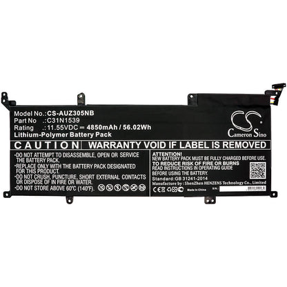 11.55V, 4850mAh, Li-Polymer Battery fits Asus, Ux305ua, Ux305uab, 56.0175Wh