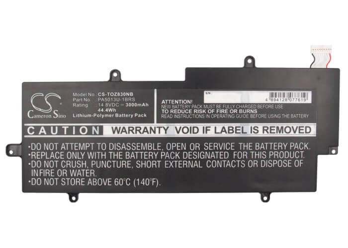 14.8V, 3000mAh, Li-Polymer Battery fits Toshiba, Portege Z830, Portege Z830 Ultrabook, 44.4Wh