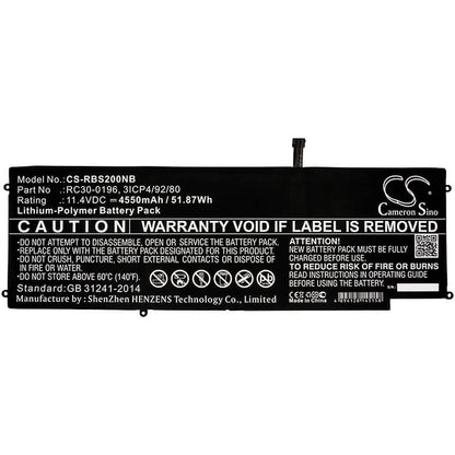 11.4V, 4550mAh, Li-Polymer Battery fits Razer, Blade Stealth 2016 Rz09-01962w, Blade Stealth 2016 V2, 51.87Wh