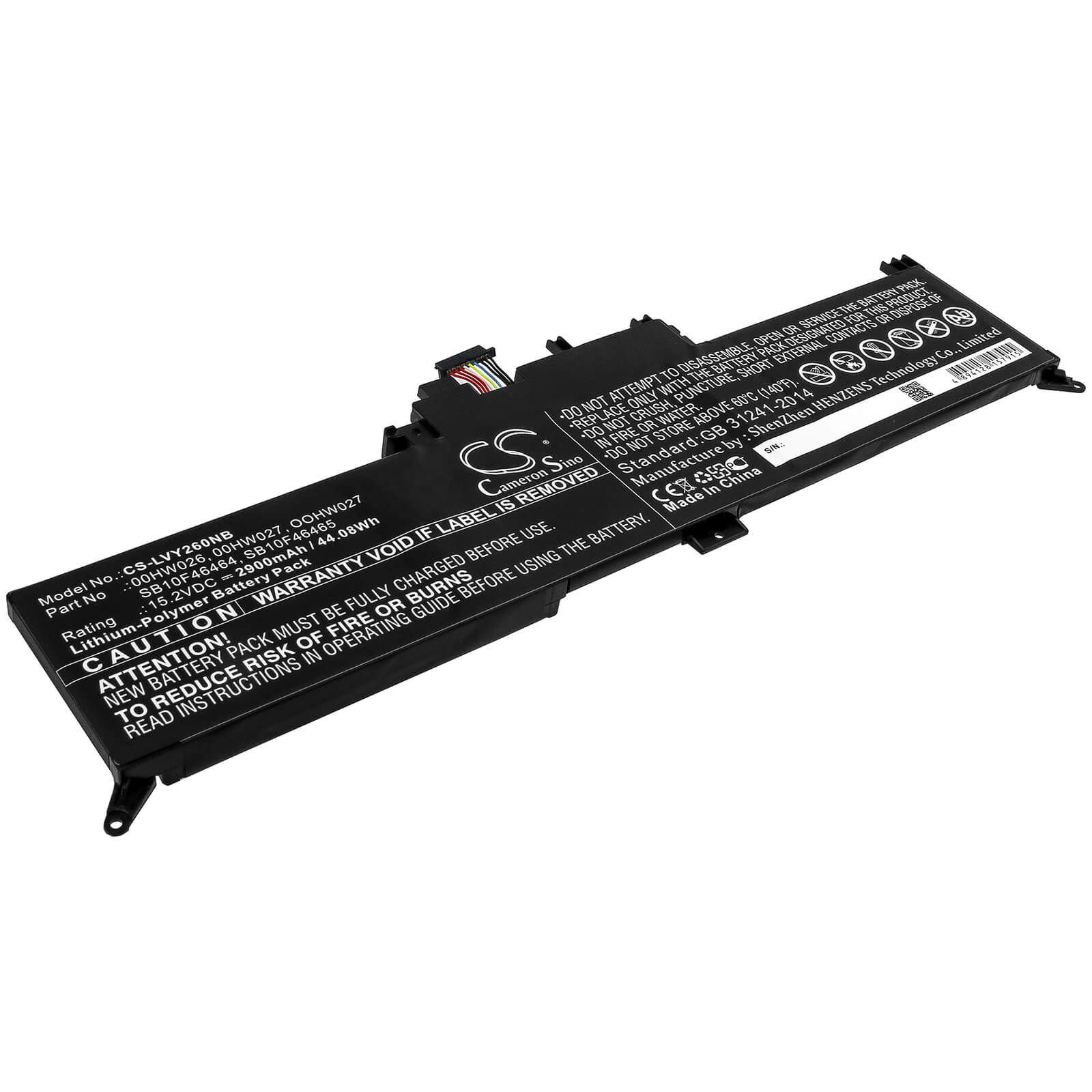 15.2V, 2900mAh, Li-ion Battery fits Lenovo, Thinkpad Yoga 260, Thinkpad Yoga 260 20fd001xge, 44.08Wh