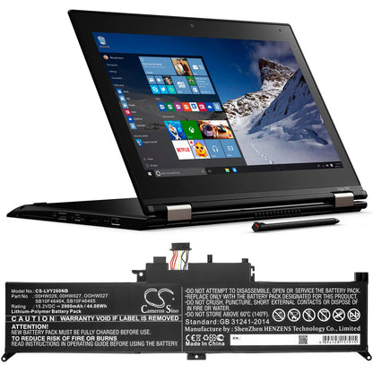 15.2V, 2900mAh, Li-ion Battery fits Lenovo, Thinkpad Yoga 260, Thinkpad Yoga 260 20fd001xge, 44.08Wh