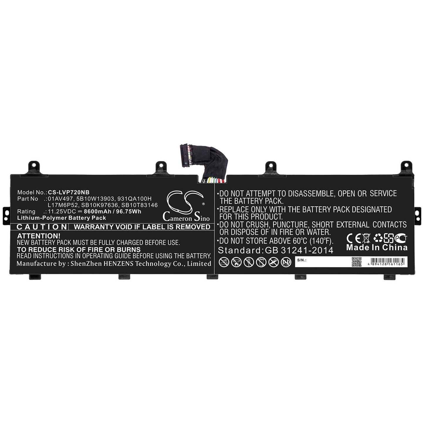 11.25V, 8600mAh, Li-Polymer Battery fits Lenovo, Thinkpad P72, Thinkpad P72 (20mb/20mc), 96.75Wh
